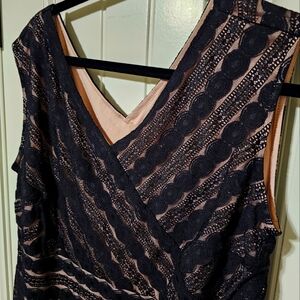 Harper signature sleeveless black lace dress with nude underlay